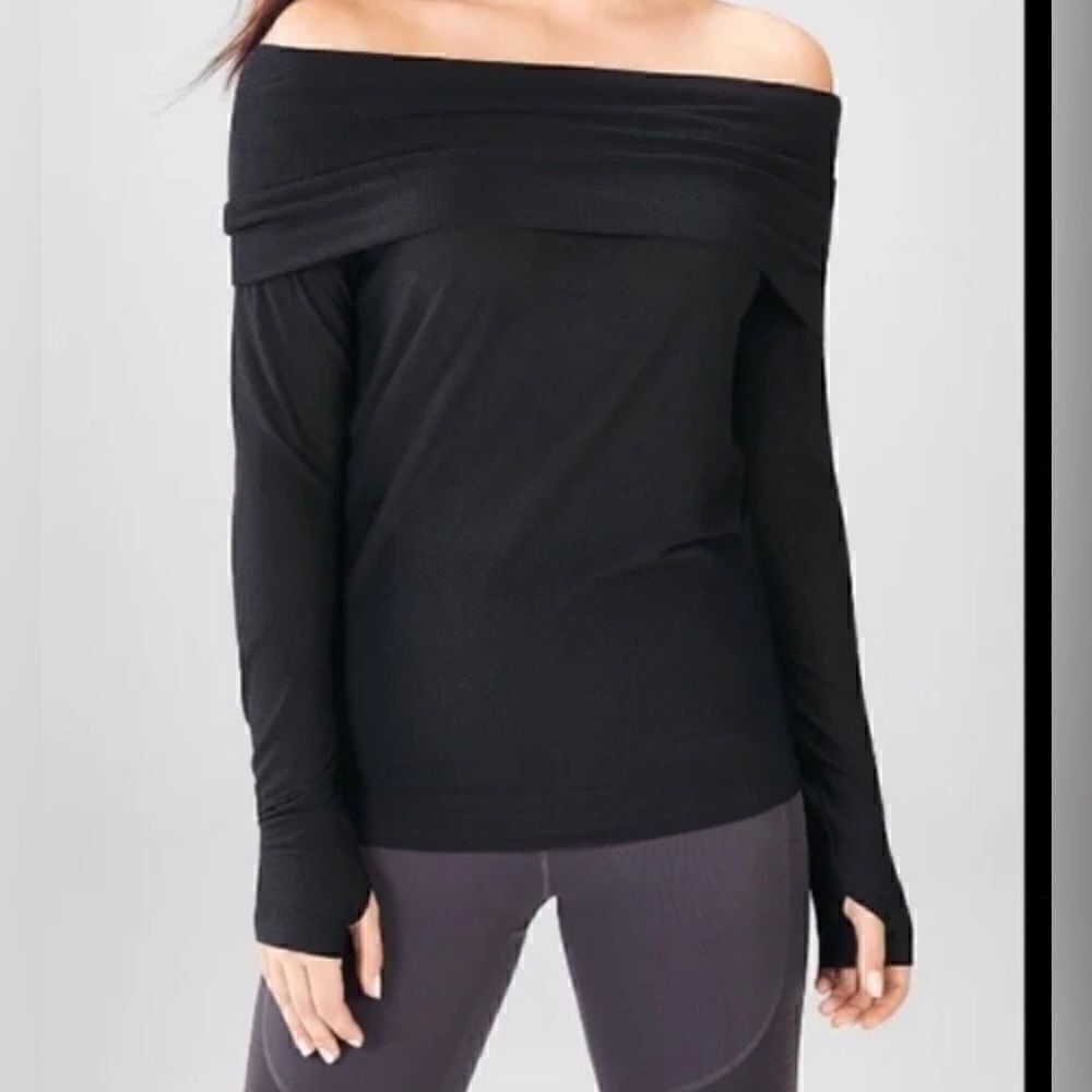 Fabletics Demi Lovato Annabelle off the shoulder  mesh Long sleeve top xxs
